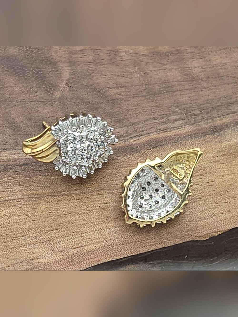 Vintage 10k Gold Diamond Cluster Earrings Baguette Brilliant Teardrop Statement